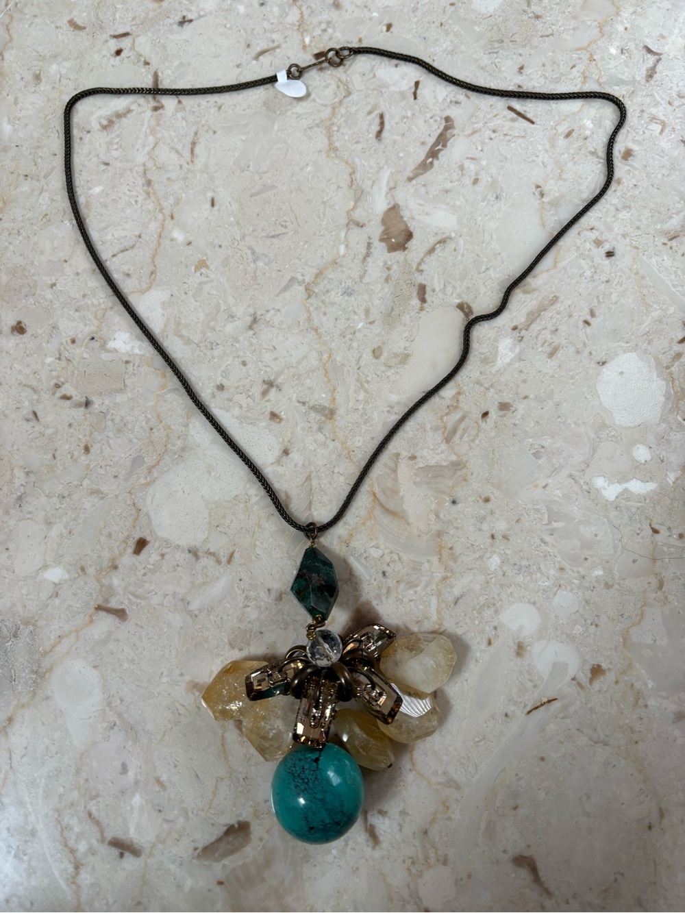 Aris Turquoise and Amber Cluster Pendant Necklace